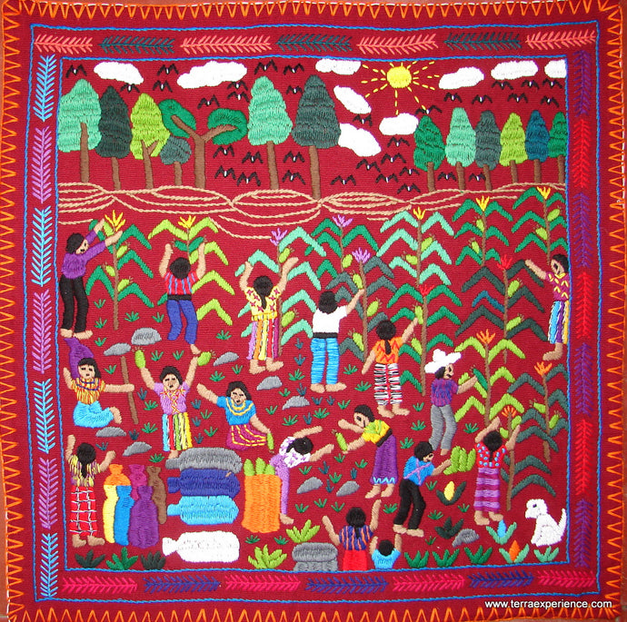 Mayan Embroidered Folk Art Tapestry 14-16:    