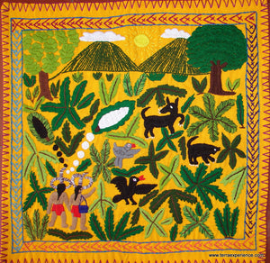 Mayan Embroidered Folk Art Tapestry 14-23:    "La Historia Del Maiz" (The History of the Corn), Rosario Paralgal