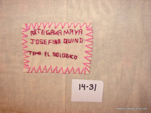 Mayan Embroidered Folk Art Tapestry 14-31:    "El Sologico" (The Zoo),  Josefina Quino