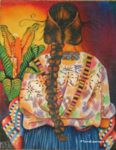 Unsigned Oil Painting - Mayan Woman from Quezaltenango (Xela) - Espalda View  (P-M-MYL-19B)  9"x11"