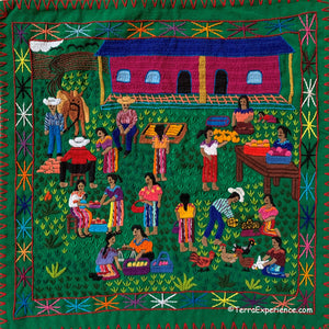 Mayan Embroidered Folk Art Tapestry 20-O:  "El Mercado" (The Market) - Rosario Parabal Tuc