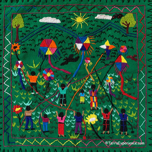 Mayan Embroidered Folk Art Tapestry 20-P:  "Los Barriletes" (The Kites) - Rosario Parabal Tuc