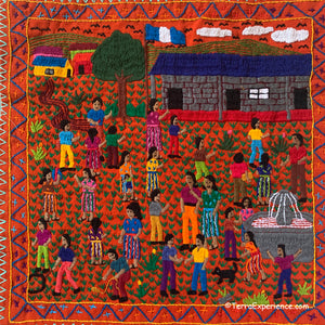 Mayan Embroidered Folk Art Tapestry 20-R:  "La Escuela" (The School) - Delma Selena Cuy Z.