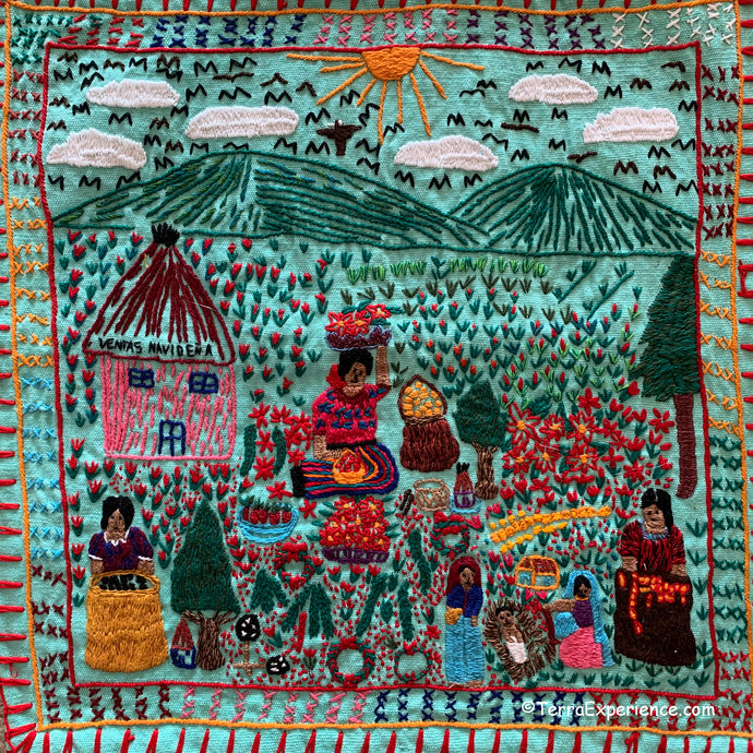 Mayan Embroidered Folk Art Tapestry 0R-03:  (Christmas Market) - Glenda Morales