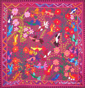 Mayan Embroidered Folk Art Tapestry 19-04:  Los Colibris (The Hummingbird) - Catarina Quino