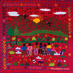 Mayan Embroidered Folk Art Tapestry 20-A:  "Referencia a la Madre Tierra" (Reverence for Mother Earth) - Rosario Paralal