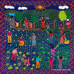Mayan Embroidered Folk Art Tapestry 20-E:  "La Cosecha" (The Harvest) - Delma Selena Cuy Z.