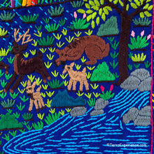 Mayan Embroidered Folk Art Tapestry 20-F:  "Nacimiento de Venados" (The Birth of the Fawn) - Flory Cuy