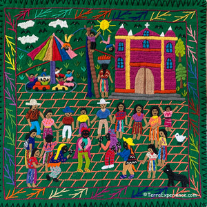 Mayan Embroidered Folk Art Tapestry 20-G:  "Tema: La Feria" (Theme: The Fair) - Candelaria J. C.