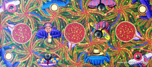 Angelina Quic Large Oil Painting - Mayan Coffee Harvest Overhead  (P-L-AQ-17C) 12"x27"
