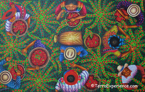 Angelina Quic Very Large Oil Painting - Mayan Coffee Harvest Overhead  (P-VL-AQ-19B) 25