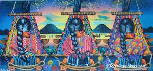 Antonio Coche Mendoza Oil Painting - Three Mayan Weavers  - Espalda View  (P-M-ACM-19D) 15"x7"