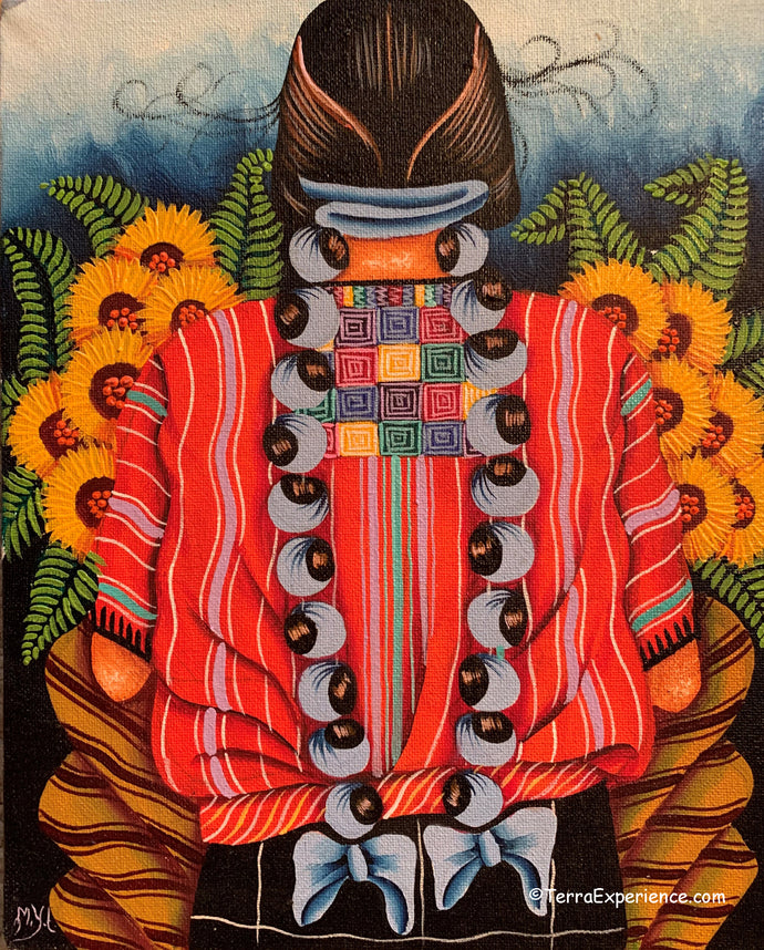 Unsigned Oil Painting - Mayan Woman from San Juan La Laguna - Espalda View  (P-M-MYL-19A)