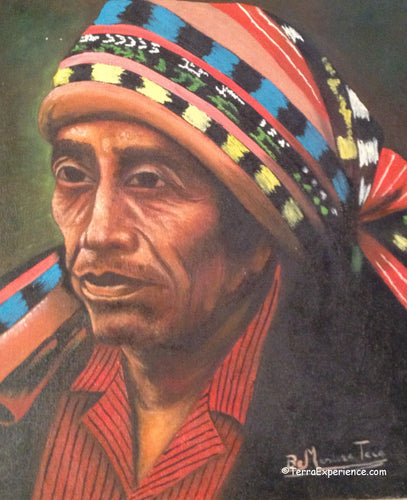 Benjamin Mendoza Taca Oil Painting - Man from Santiago Atitlan -  (P-L-BMT-015) 9