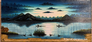 Carlos Gonzales Lake Atitlan Oil Painting, Evening Sky -  (P-M-GC-20A) 15"x7"