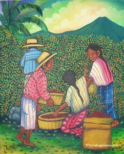 Edger Batzin Oil Painting - Mayan Coffee Harvest Lake  (P-M-EB-001)  9"x11"