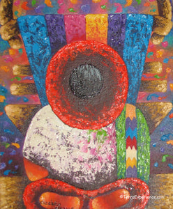 Elizabeth Mendoza Oil Painting - Mayan Woman from Santiago Atitlan Weaving (P-M-EM-19B) 9" x 11"