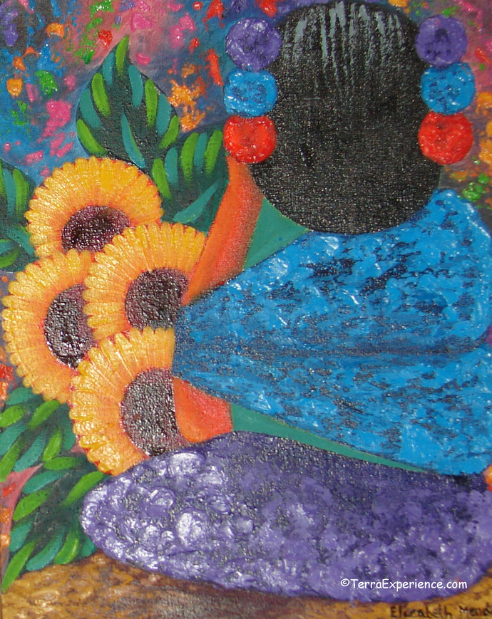 Elizabeth Mendoza Oil Painting - Mayan Woman with Sunflowers  (P-M-EM-19A) 9