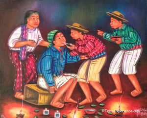 Mauricio Pur Gonzalez Oil Painting - Mayan Dentistry  (P-M-MPG-001)  9"x11"