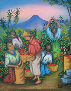Batzin Oil Painting - Mayan Coffee Harvest  (P-M-EB-025)  9"x11"