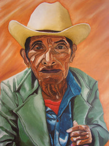 Diego Mendoza Large Oil Painting - Old Man with Hat  (P-L-DM-001) 24" x 35" (LARGE)