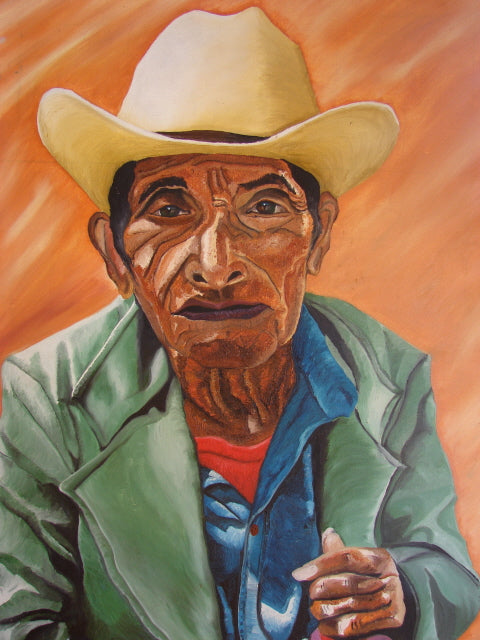 Diego Mendoza Large Oil Painting - Old Man with Hat  (P-L-DM-001) 24