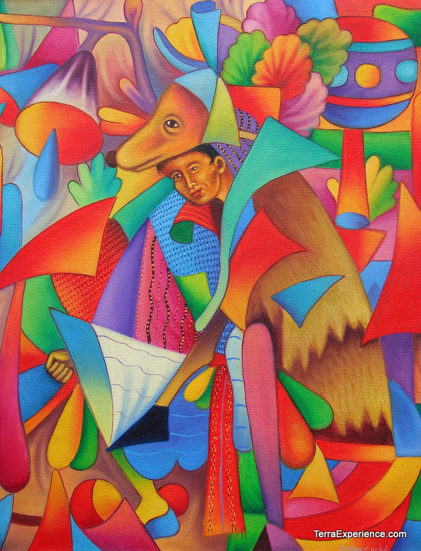 Julian Coche Mendoza Large Oil Painting - Dance of the Deer (P-L