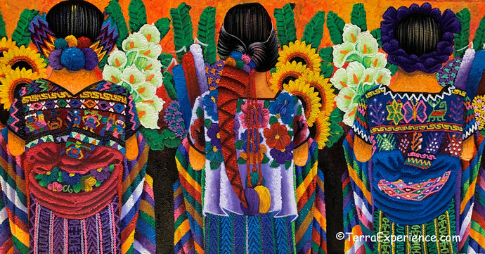 Antonio Coche Mendoza Large Oil Painting - Three Mayan Woman  - Espalda View  (P-L-ACM-20a) 15