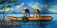 Aliix Mendoza Large Oil Painting - Fishing Lake Atitlan (P-L-AM-20D) 16" x 19.5"