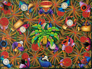 Angelina Quic Large Oil Painting - Mayan Coffee Harvest Overhead  (P-L-AQ-20R-F ) 30"x 40" (LARGE)