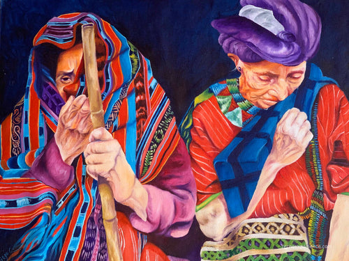 Diego Coche Mendoza Large Oil Painting - Two from Santa Clara La Laguna  (P-L-DiCM-20A) 24