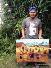 Domingo Coche Mendoza Large Oil Painting - Mayan Wheat Harvest in Nahuala  (P-L-DoCM-19A) 24" x 32" (LARGE)