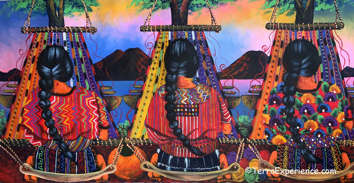Elizabeth Mendoza Large Oil Painting - Women Weaving, Back (Espalda) View (P-L-EM-20A) 15