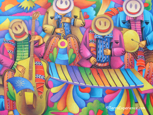 Juan Perez Large Oil Painting - Mayan Marimba and Musicans  (P-L-JP-19A) 24