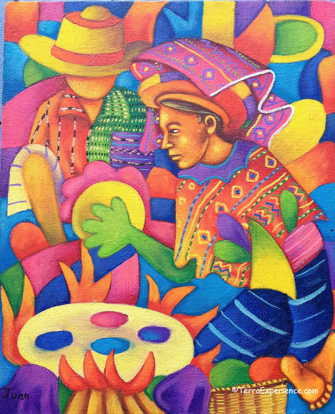 Juan Perez Oil Painting - Mayan Woman Making Tortillas  (P-M-JP-19C) 9