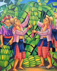 Juan Perez Oil Painting - Mayan Banana Harvest in Todos Santos  (P-M-JP-19B) 9"x11"