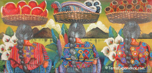 Antonio Coche Mendoza Oil Painting - Three Mayan Woman  - Espalda View  (P-M-ACM-19B) 15"x7"