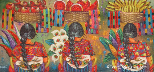 Antonio Coche Mendoza Oil Painting - Three Mayan Woman  - Espalda View  (P-M-ACM-19C) 15