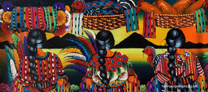 Antonio Coche Mendoza Oil Painting - Three Mayan Woman  - Espalda View  (P-M-ACM_20A) 7" x15"