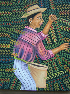 Vasquez Gonzalez Oil Painting - Mayan Coffee Harvest Lake Atitlan  (P-M-VG-005)  9" x 11"