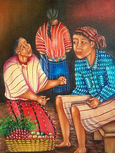 Gaspar Aju Navichoc Oil Painting - Santiago Atitlan Night Market  (P-M-GAN-004)  9" x 11"