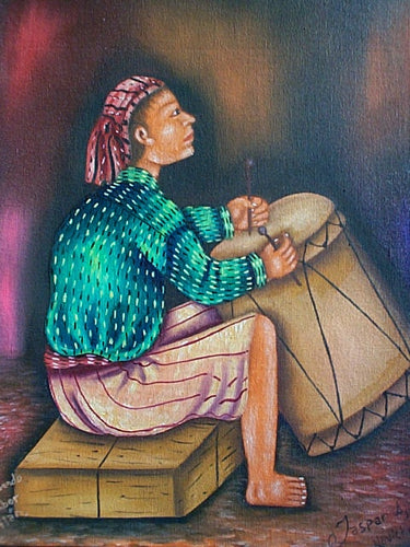 Gaspar Aju Navichoc Oil Painting -  Playing the Drum  (P-M-GAN-006)  9