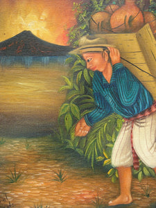 Gaspar Aju Navichoc Oil Painting -  Man Carrying Load to Market  (P-M-GAN-009)  9" x 11"