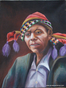 Juan Tiney Large Oil Painting - Man from Santiago Atitlan -  (P-L-JT-003) 12" x 16"