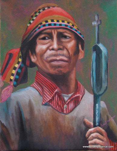 Juan Tiney Large Oil Painting - Mayan Man from Santiago Atitlan-  (P-L-JT-004) 12