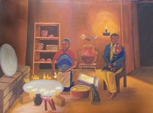 Omar Bal Large Oil Painting - "La Cocina" The Kitchen (P-L-OB-007)  16" x 22"