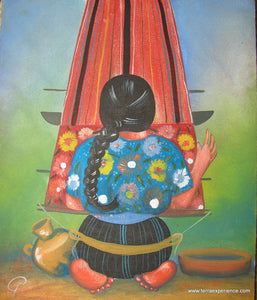 Unsigned Oil Painting - Mayan Woman  - Espalda View  (P-M-UNK-G-001)  9"x11"