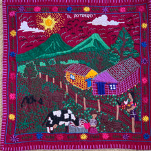 Mayan Embroidered Folk Art Tapestry __-R03:  "El Potrero" (The paddock or fenced field) - Maria Juracan