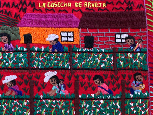 Mayan Embroidered Folk Art Tapestry __-R02:  "La Cosecha de Arvejas" (The Harvest of the Peas) Josefa Salvador M.